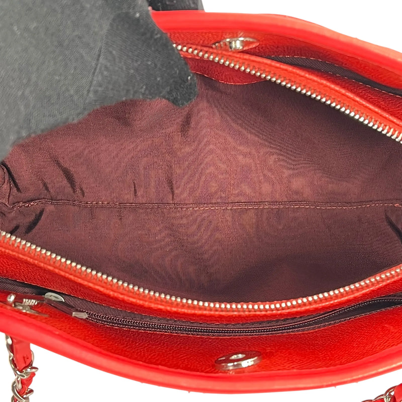 CHANEL French Riviera Caviar Leather Chain Shoulder Bag - Red 