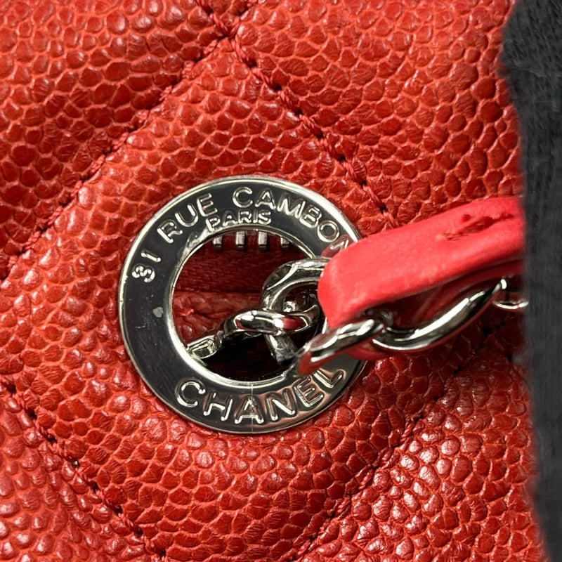 CHANEL French Riviera Caviar Leather Chain Shoulder Bag - Red 