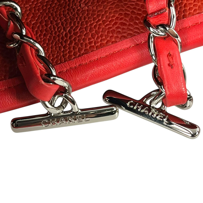 CHANEL French Riviera Caviar Leather Chain Shoulder Bag - Red 