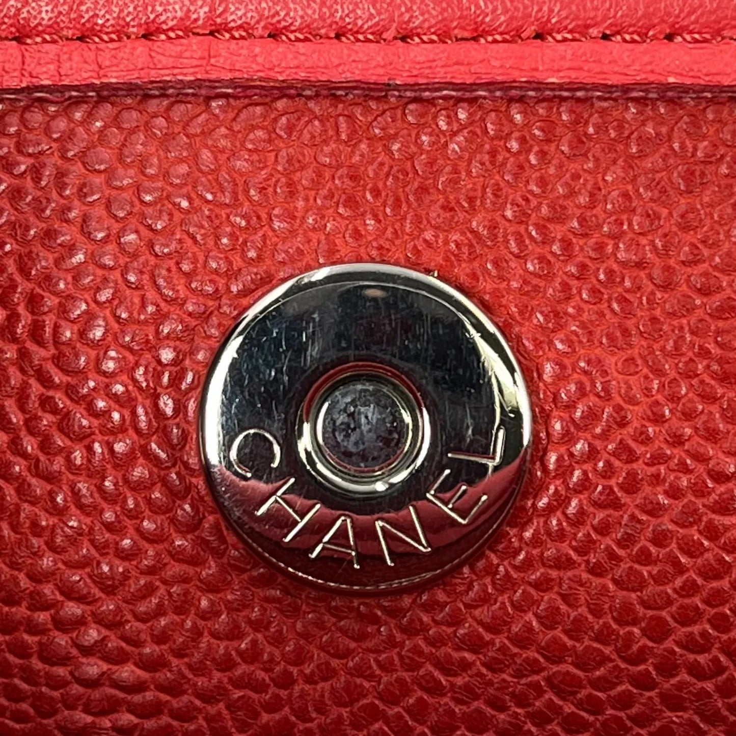 CHANEL French Riviera Caviar Leather Chain Shoulder Bag - Red 