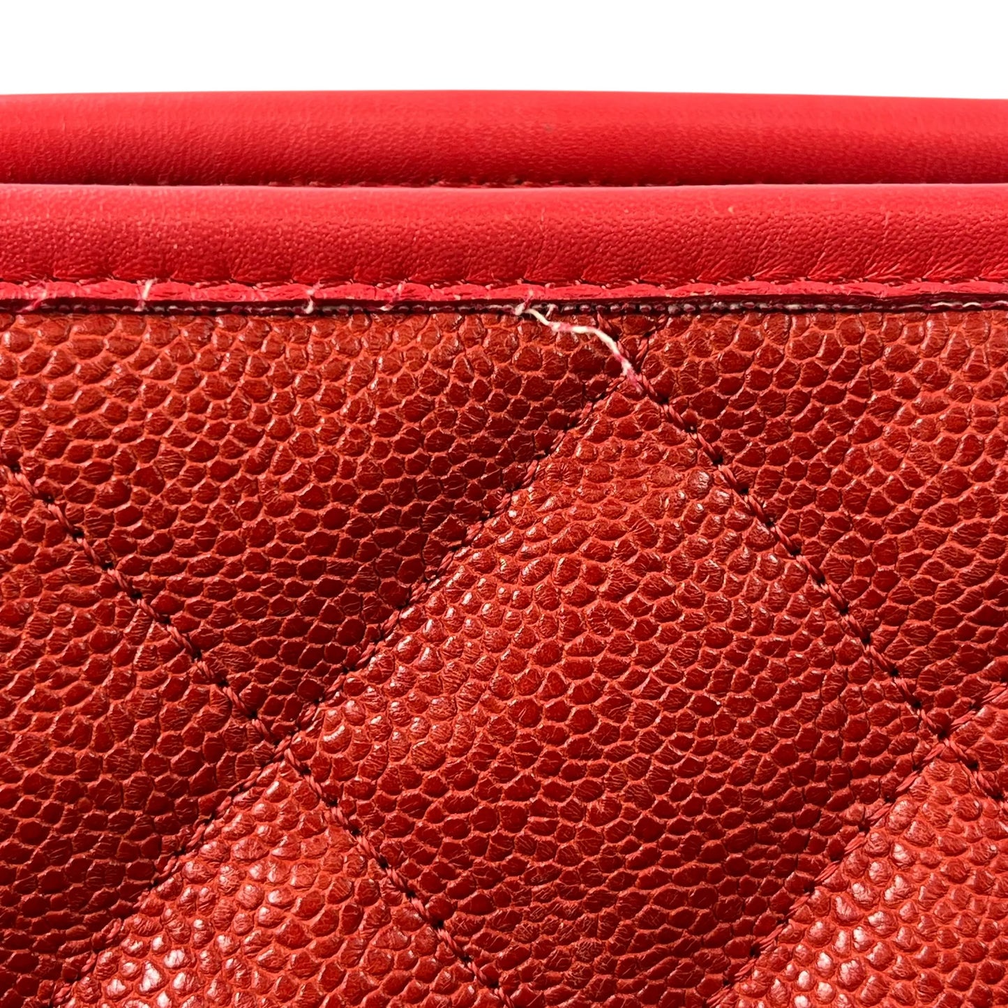 CHANEL French Riviera Caviar Leather Chain Shoulder Bag - Red 