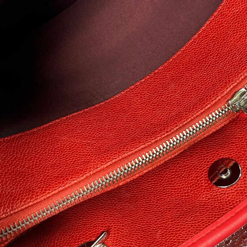 CHANEL French Riviera Caviar Leather Chain Shoulder Bag - Red 