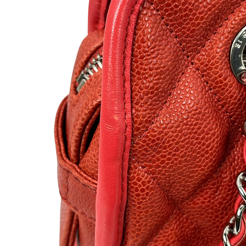 CHANEL French Riviera Caviar Leather Chain Shoulder Bag - Red 
