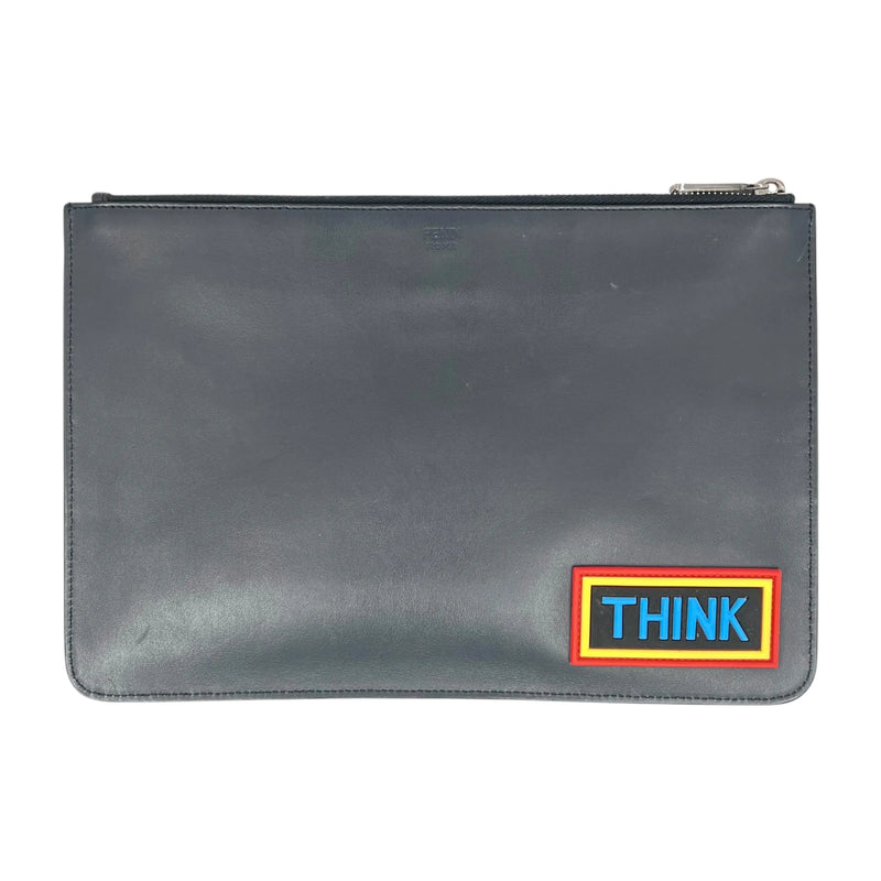 FENDI Roma Sync Logo Leather Clutch Bag - Navy