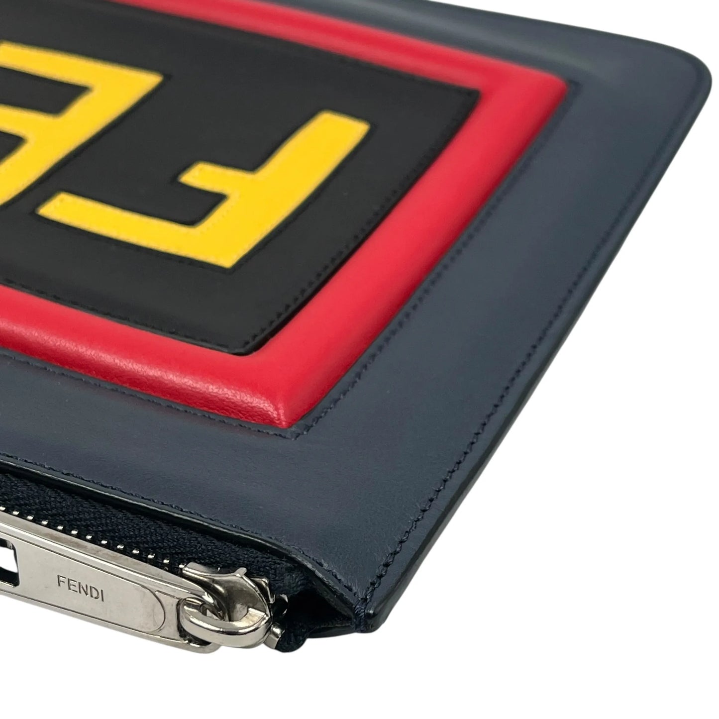 FENDI Roma Sync Logo Leather Clutch Bag - Navy