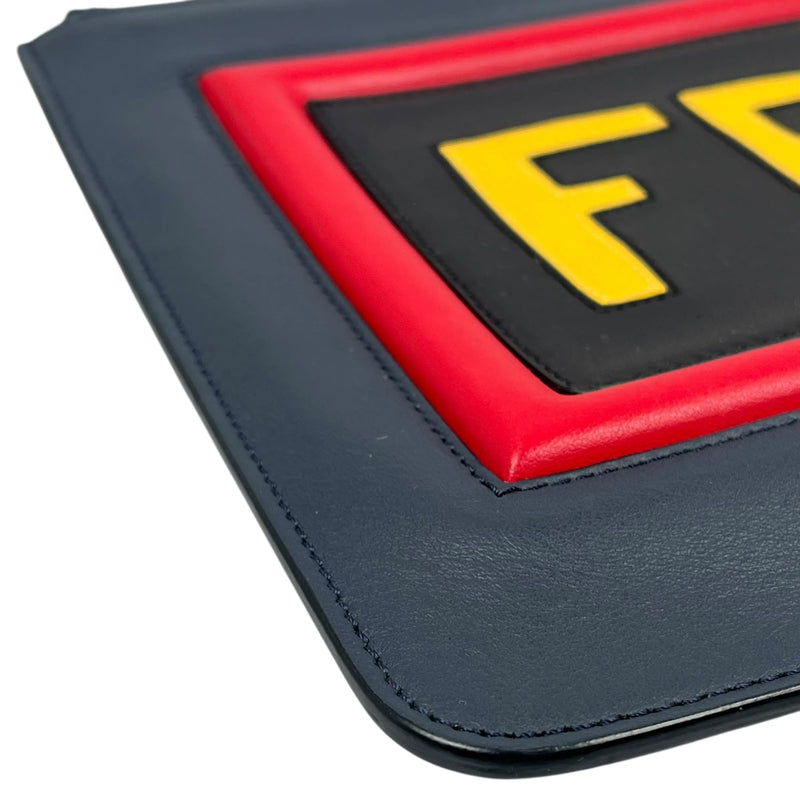 FENDI Roma Sync Logo Leather Clutch Bag - Navy