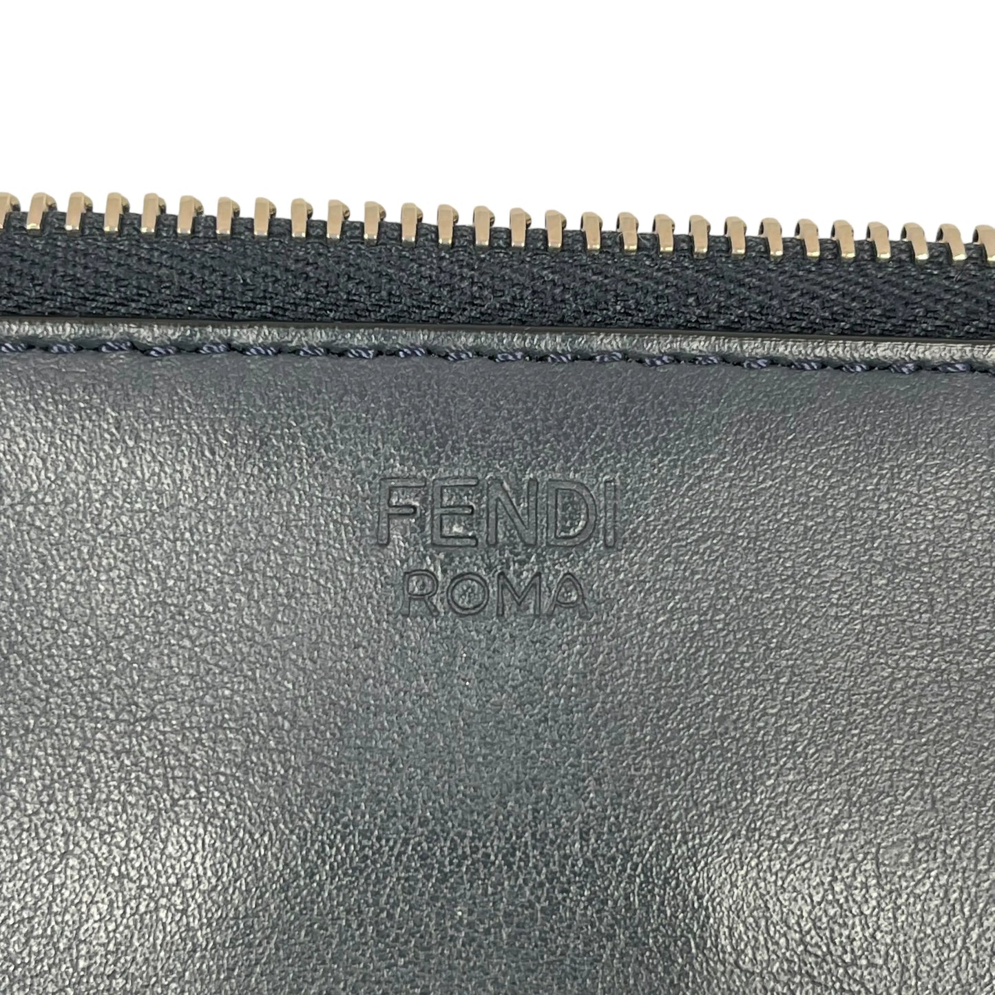 FENDI Roma Sync Logo Leather Clutch Bag - Navy