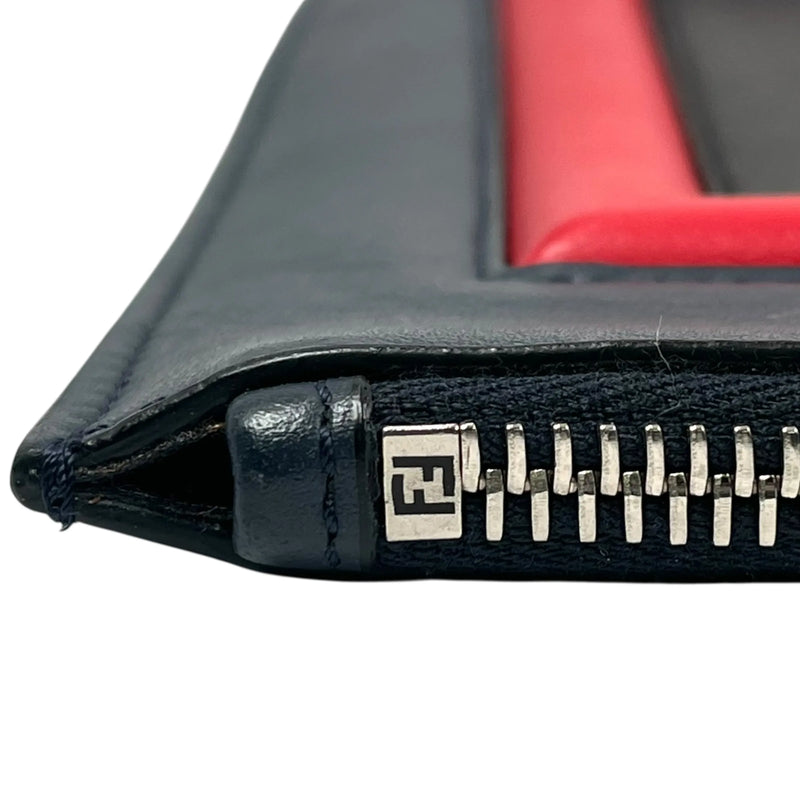 FENDI Roma Sync Logo Leather Clutch Bag - Navy