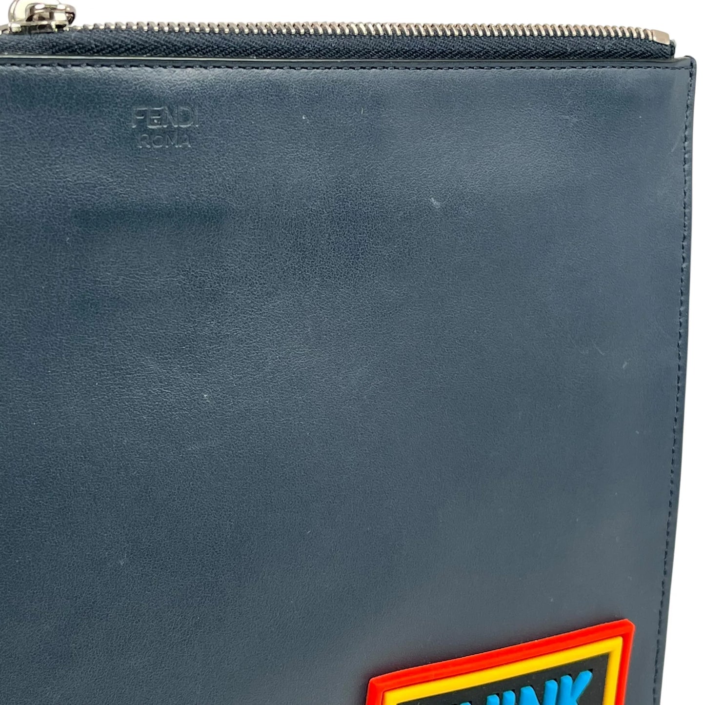 FENDI Roma Sync Logo Leather Clutch Bag - Navy