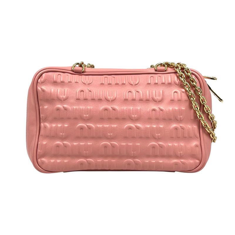 MiuMiu Embossed Logo Nappa Leather Chain Shoulder Bag - Pink 