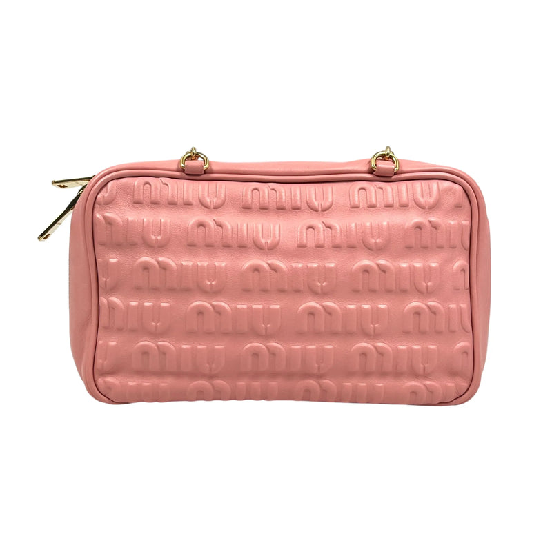 MiuMiu Embossed Logo Nappa Leather Chain Shoulder Bag - Pink 