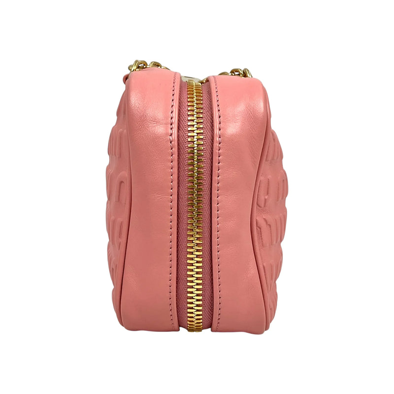 MiuMiu Embossed Logo Nappa Leather Chain Shoulder Bag - Pink 