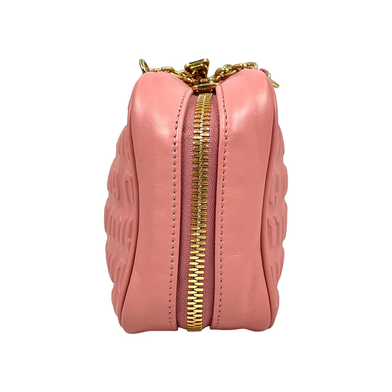 MiuMiu Embossed Logo Nappa Leather Chain Shoulder Bag - Pink 