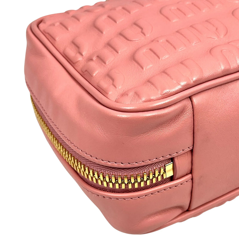 MiuMiu Embossed Logo Nappa Leather Chain Shoulder Bag - Pink 
