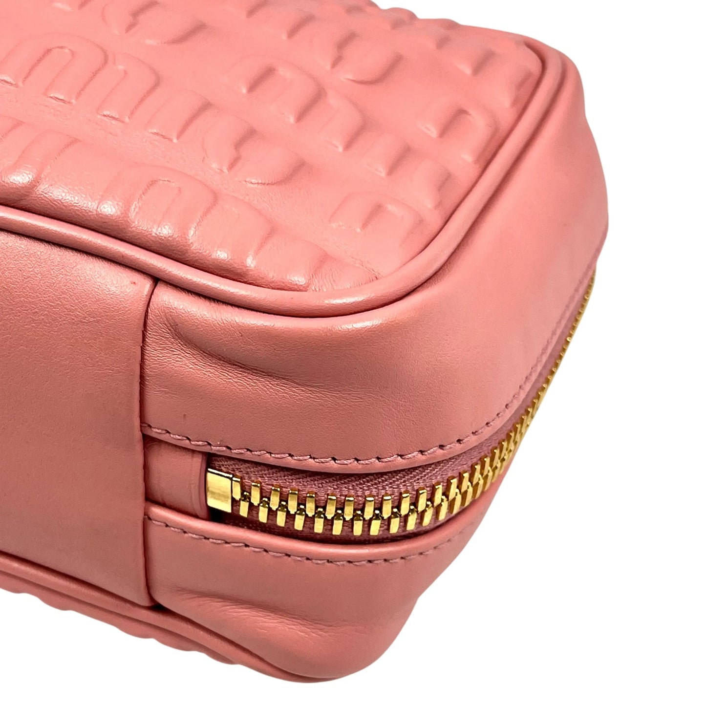 MiuMiu Embossed Logo Nappa Leather Chain Shoulder Bag - Pink 