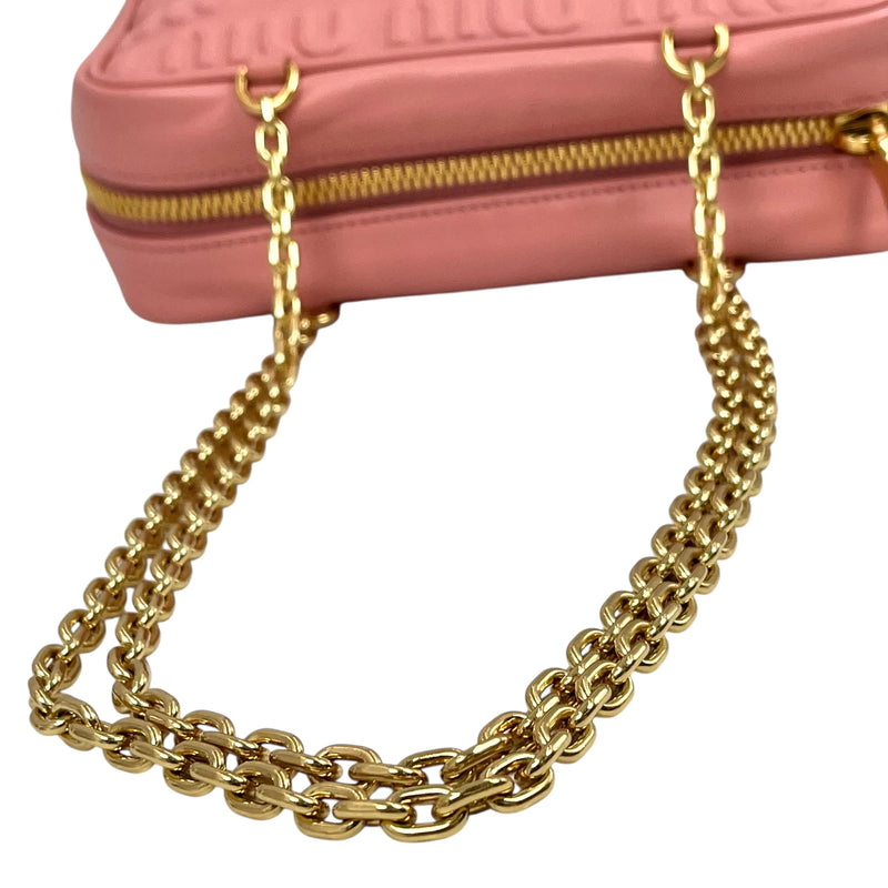 MiuMiu Embossed Logo Nappa Leather Chain Shoulder Bag - Pink 