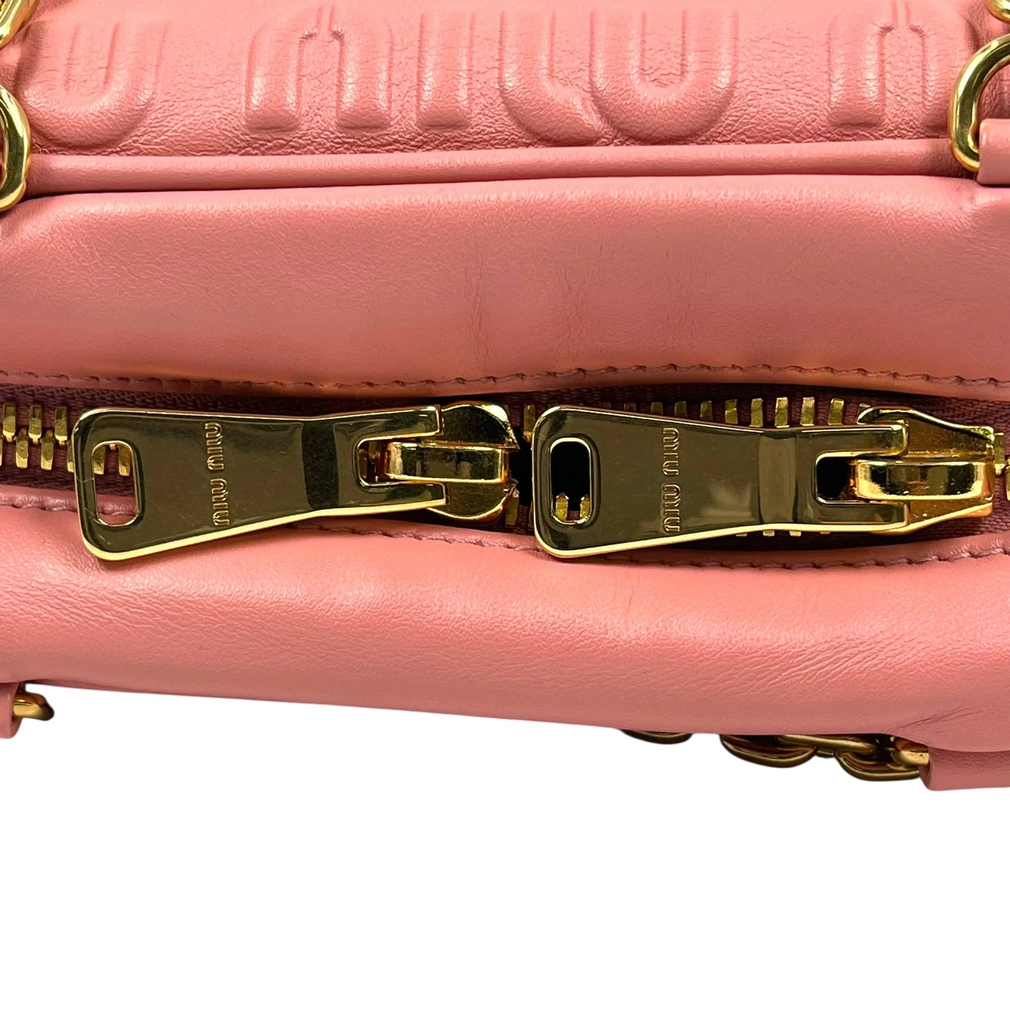 MiuMiu Embossed Logo Nappa Leather Chain Shoulder Bag - Pink 