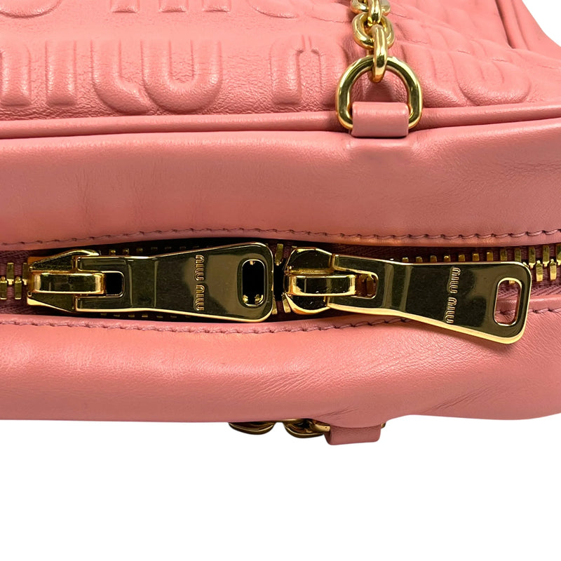 MiuMiu Embossed Logo Nappa Leather Chain Shoulder Bag - Pink 