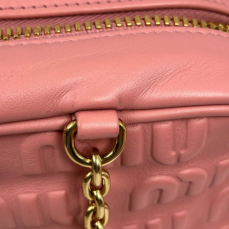 MiuMiu Embossed Logo Nappa Leather Chain Shoulder Bag - Pink 