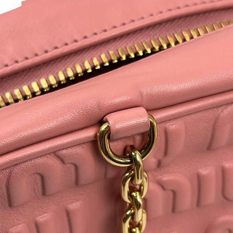 MiuMiu Embossed Logo Nappa Leather Chain Shoulder Bag - Pink 