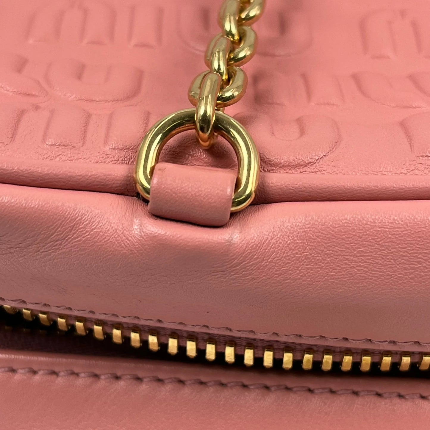 MiuMiu Embossed Logo Nappa Leather Chain Shoulder Bag - Pink 