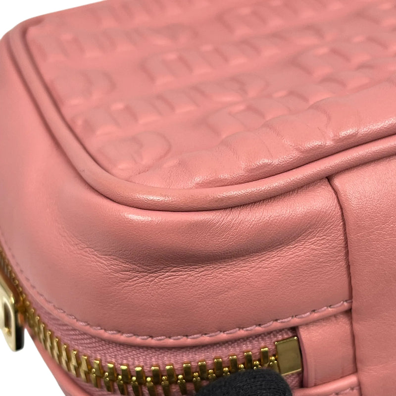 MiuMiu Embossed Logo Nappa Leather Chain Shoulder Bag - Pink 