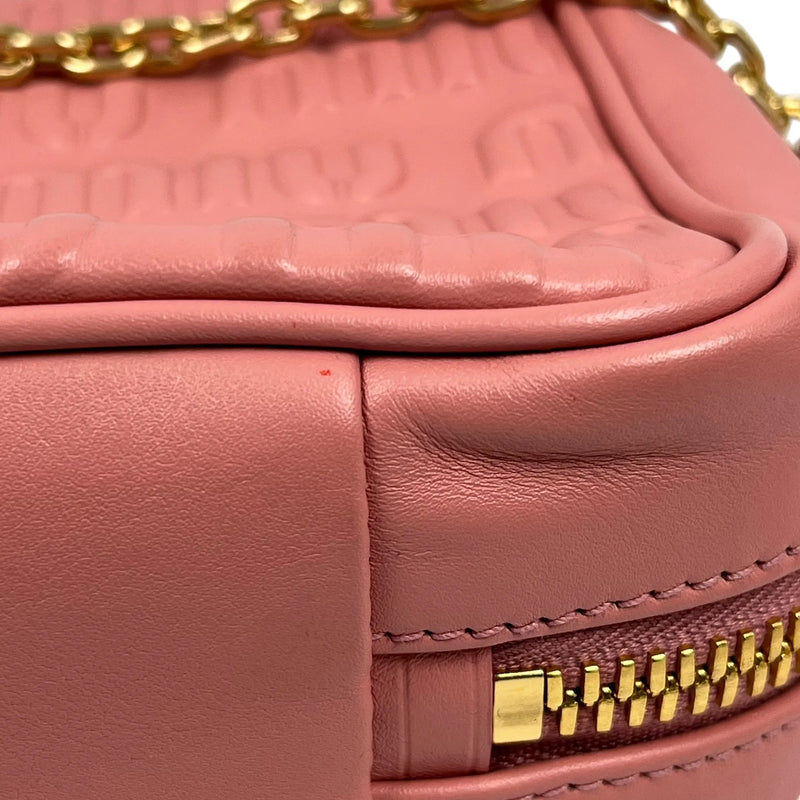 MiuMiu Embossed Logo Nappa Leather Chain Shoulder Bag - Pink 