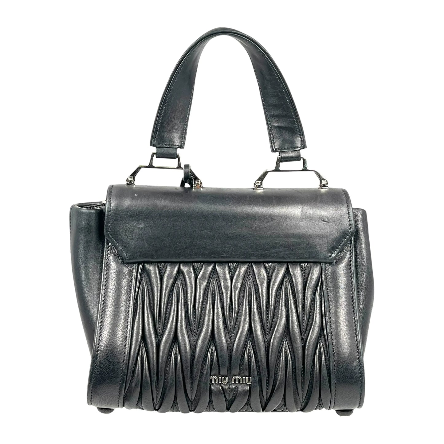 MiuMiu Matelassé Lambskin Handbag/Shoulder Bag - Black 