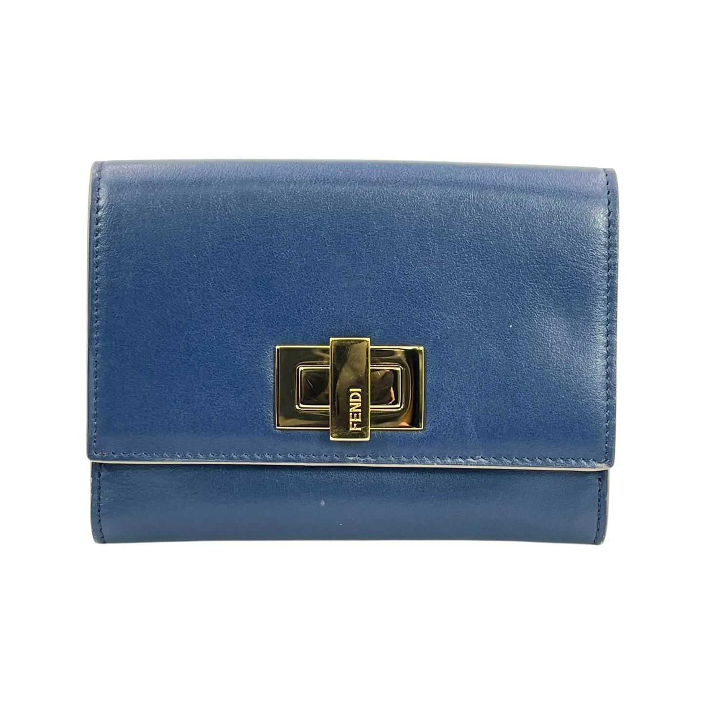 FENDI ピーカブー ツイストロック カーフレザー 二つ折り財布 コンパクトウォレット - ネイビー