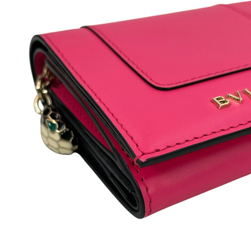 BVLGARI セルペンティ フォーエバー カーフレザー 三つ折り財布 コンパクトウォレット - ピンク
