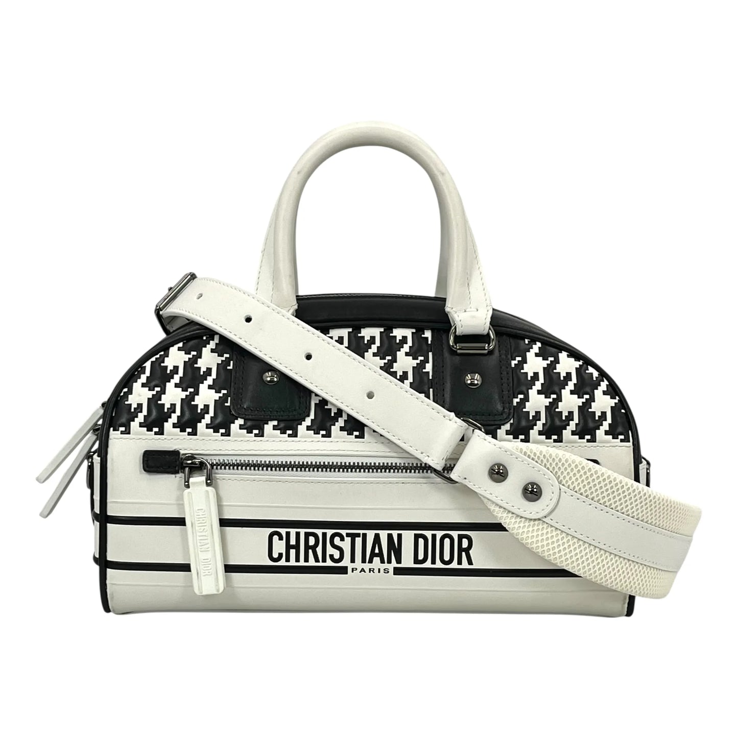 HOLD🔷Dior ディオール ヴァイブ スモール ボウリングバッグ カーフスキン ハンドバッグ ショルダーバッグ - ホワイト × ブラック