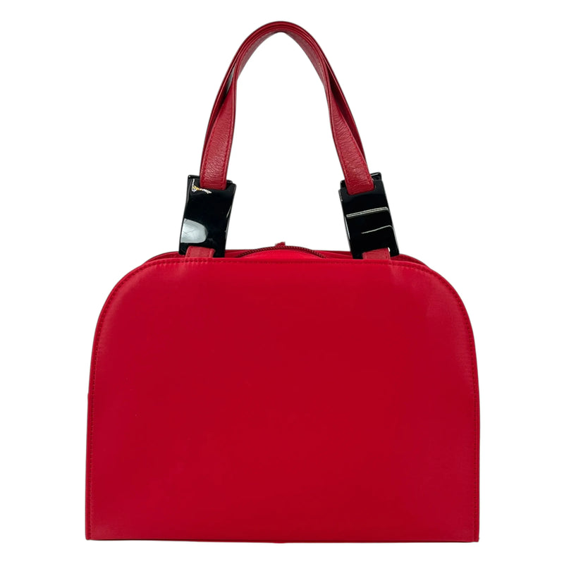 HOLD🔷Saint Laurent エンボスロゴ ナイロン ハンドバッグ - レッド