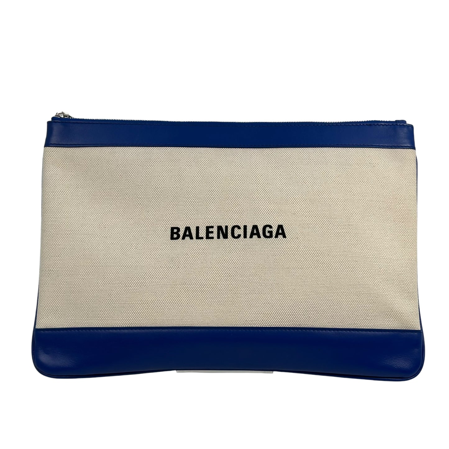 BALENCIAGA Canvas Clutch Bag - Cream and Blue 
