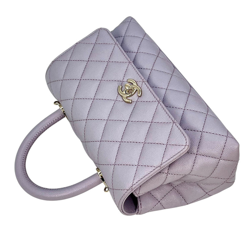 CHANEL Matelasse Caviar Leather Coco Handle Chain Shoulder Bag - Purple 