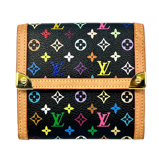 Louis Vuitton Monogram Multicolore Porte Monnaie Carte Credit Tri-fold Compact Wallet - Noir Black 