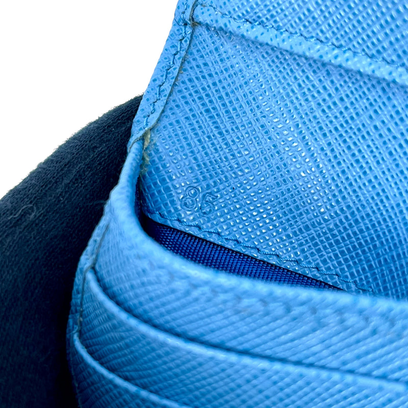 PRADA Saffiano Ribbon Tri-fold Compact Wallet - Blue 