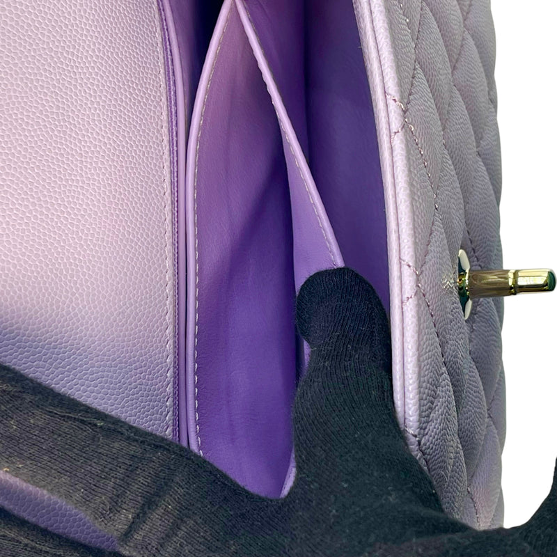 CHANEL Matelasse Caviar Leather Coco Handle Chain Shoulder Bag - Purple 