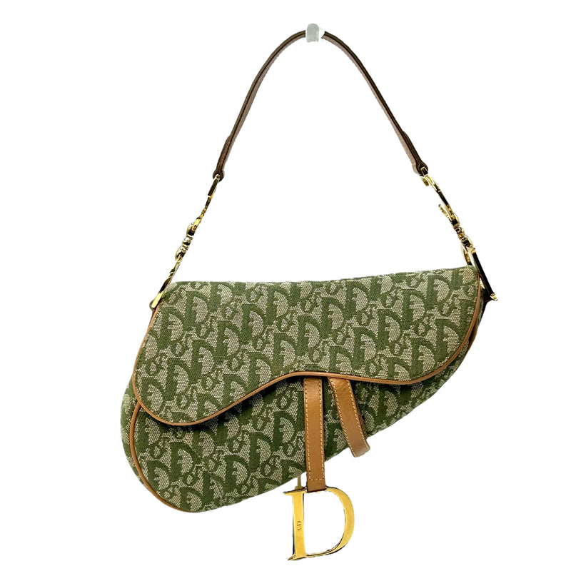 Dior サドル トロッター キャンバス ハンドバッグ ショルダーバッグ - カーキ × ベージュ