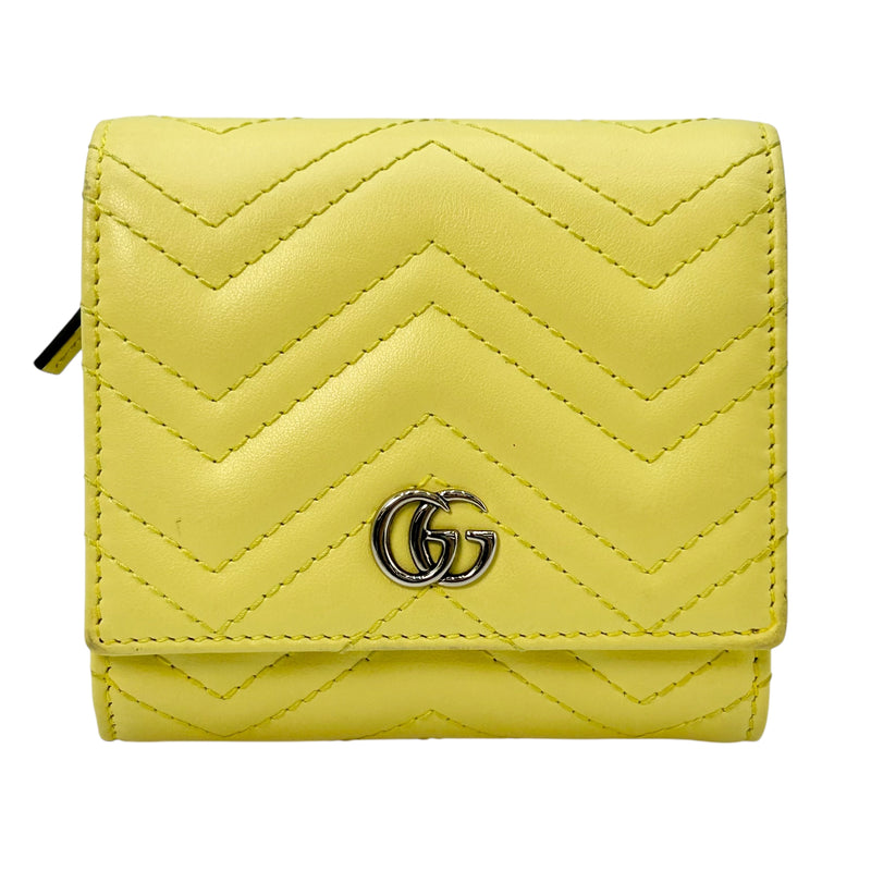 GUCCI GG Marmont Leather Bi-fold Compact Wallet - Yellow 