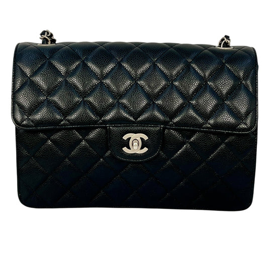 CHANEL Caviar Leather Matelassé Chain Shoulder Bag - Black 