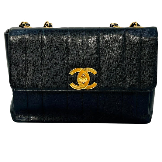 CHANEL Mademoiselle Caviar Leather Chain Shoulder Bag - Black 