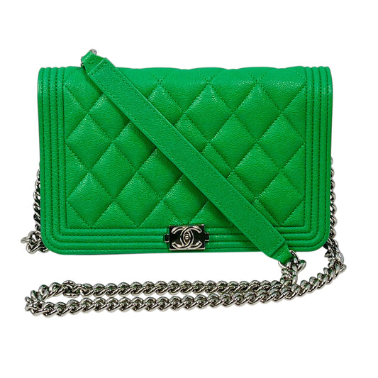CHANEL Boy Chanel Caviar Leather Chain Wallet Shoulder Bag - Green 
