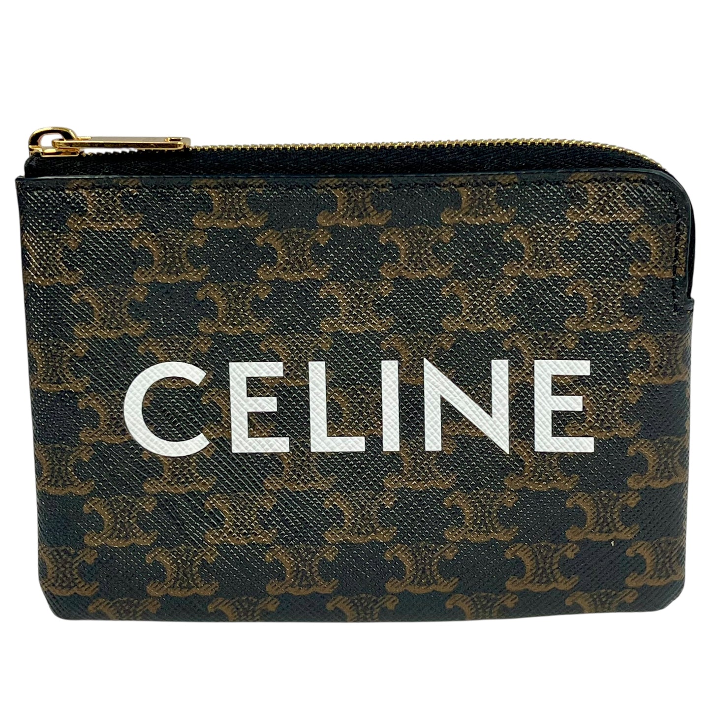 CELINE Triomphe Logo Coin Case &amp; Key Case - Dark Brown 