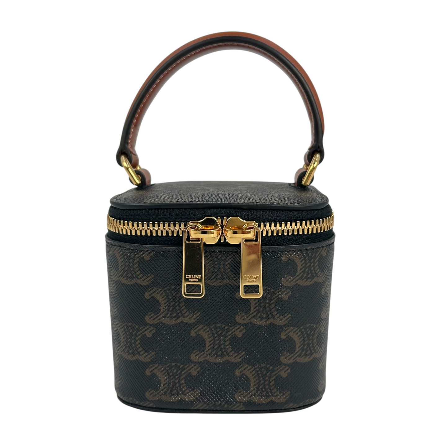 CELINE Mini Vanity Case in Triomphe Canvas and Calfskin - Dark Brown 
