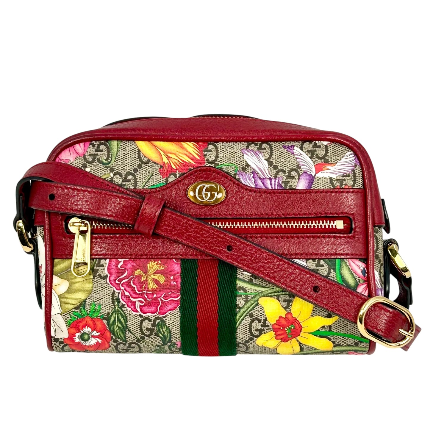 GUCCI GG Flora Ophidia Shoulder Bag - Red 