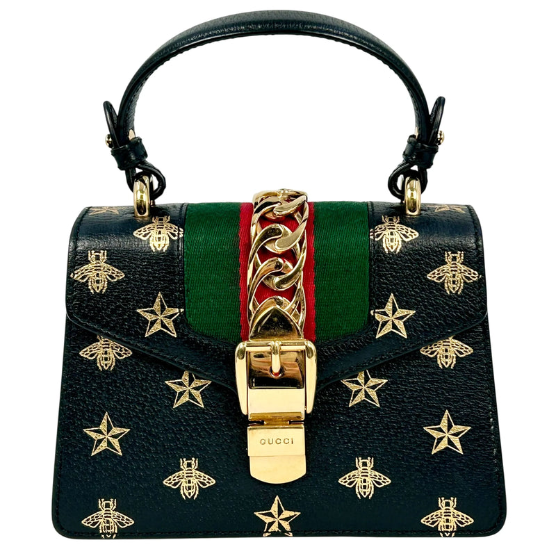 GUCCI シルヴィ ウェブライン ハンドバッグ ショルダーバッグ - ブラック