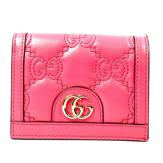 GUCCI GG Matelasse Card Case Bifold Wallet Compact Wallet - Pink 