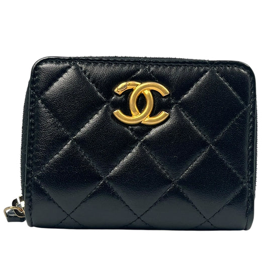 CHANEL Lambskin Coco Mark Bi-fold Compact Wallet - Black 