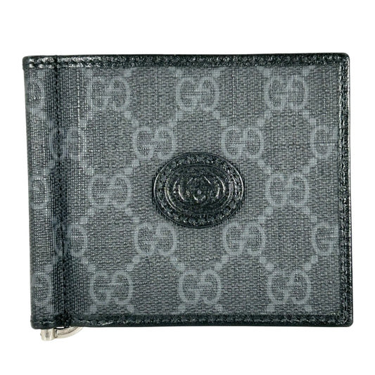 GUCCI Interlocking G GG Supreme Money Clip Compact Wallet - Black 