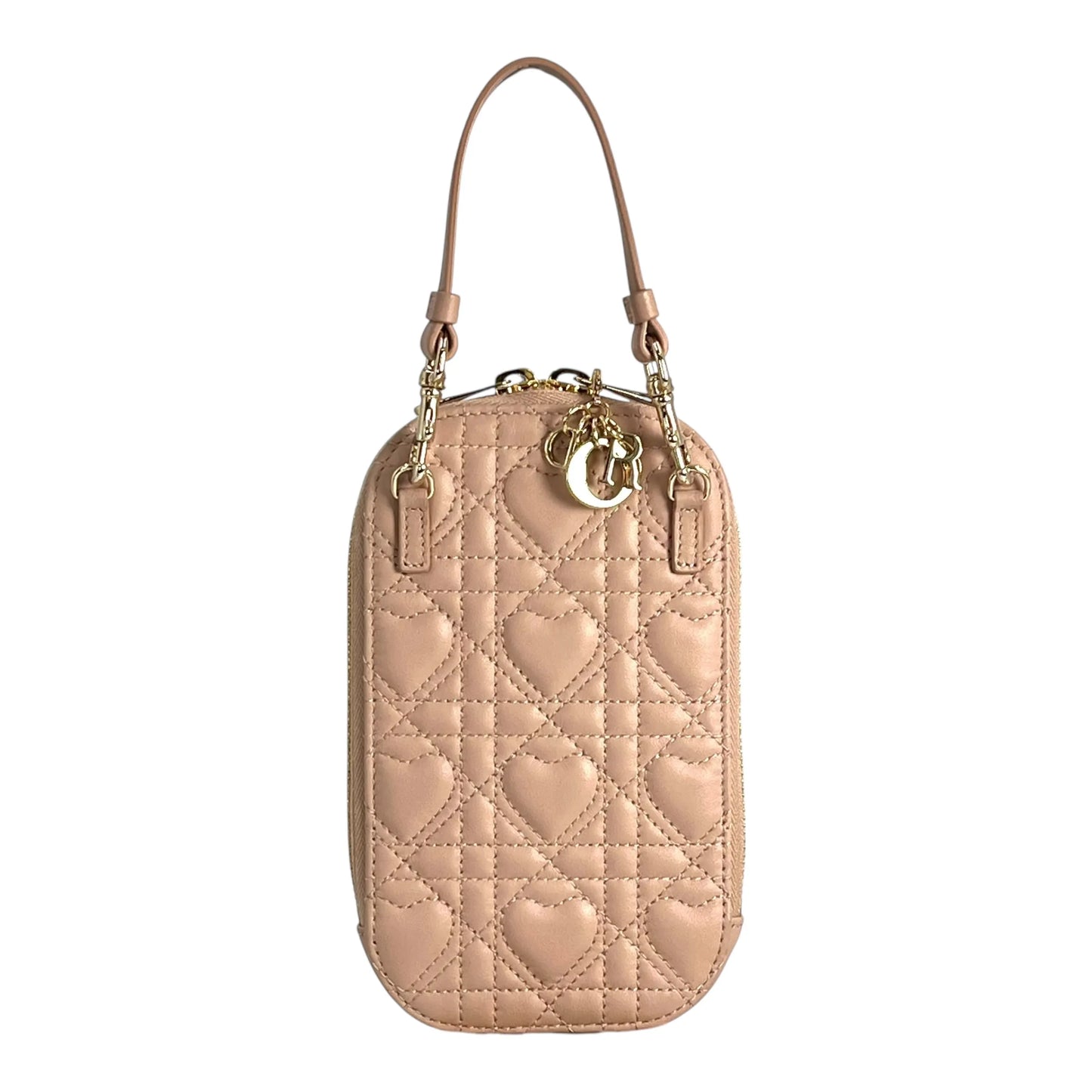 Dior レディディオール コールイン フォンケース カナージュ ラムスキン ショルダーバッグ - ピンク